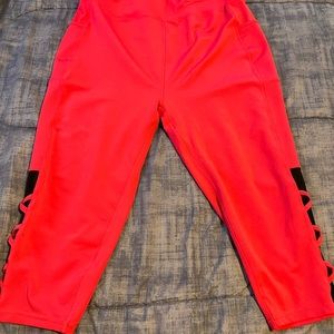 Hot Pink Crop Leggings with mesh side panel